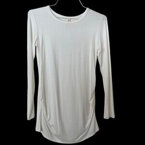 Hello MIZ white soft maternity long sleeve t-shirt with ruched sides Size Small
